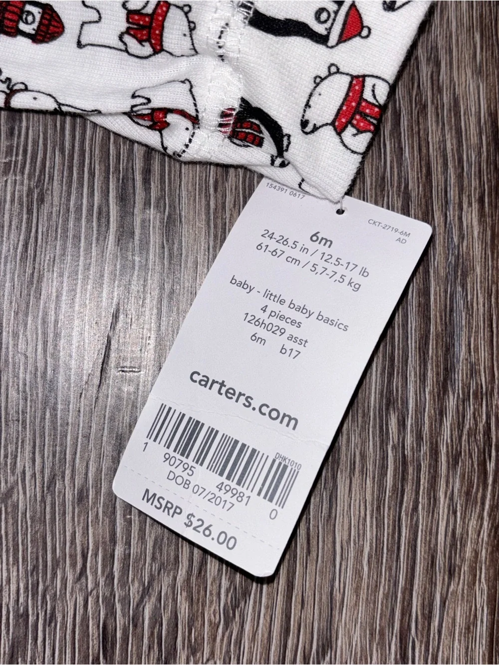 Carter's 2 Pack Bodysuits White Red & Black Polar Bear Trees 6 M Long-Sleeve NWT